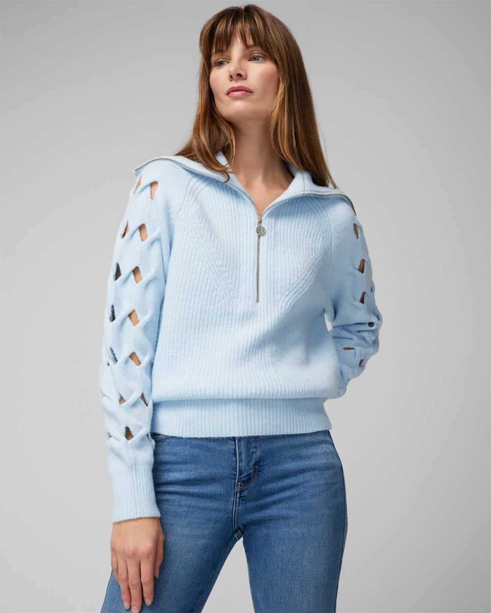 Novelty Sleeve Half Zip Pullover White House Black Market